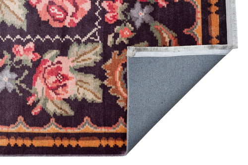 Black Red Floral Rug - Machine Made Cotton Area Rug | Washable Non Slip Carpet