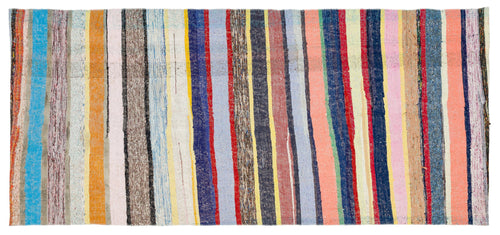 Girit Beige Striped Wool Handmade Area Rug 4'3" x 9'4"