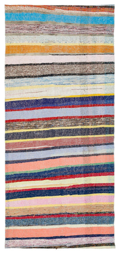 Girit Beige Striped Wool Handmade Area Rug 4'3" x 9'4"