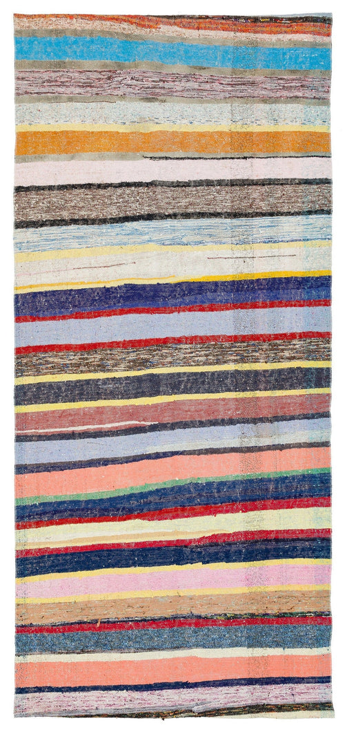 Girit Beige Striped Wool Handmade Area Rug 4'3" x 9'4"