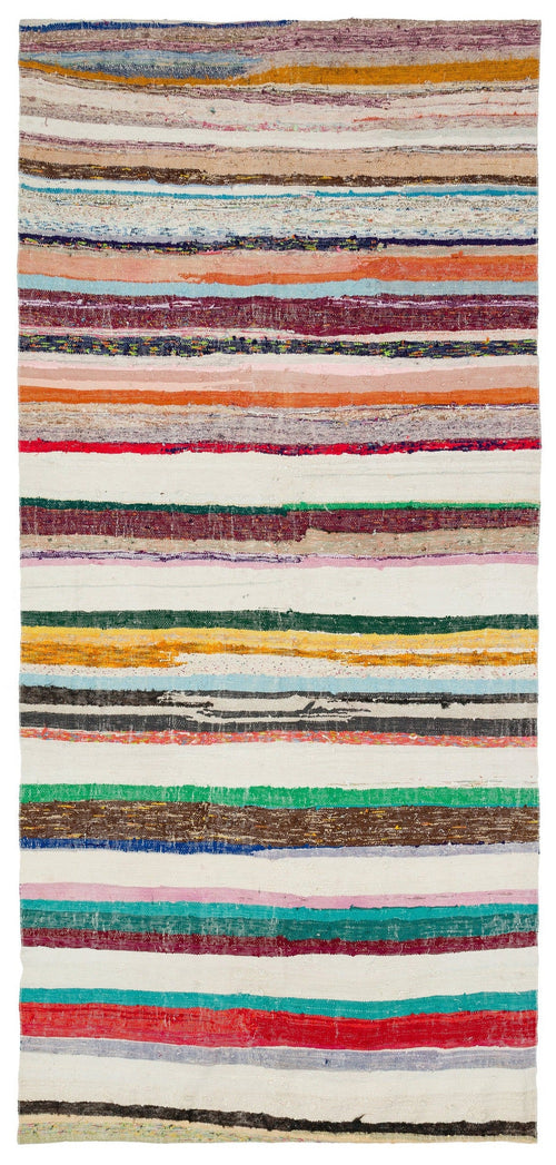 Girit Beige Striped Wool Handmade Area Rug 5'0" x 10'9"