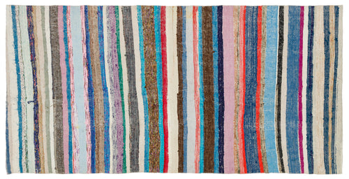 Girit Beige Striped Wool Handmade Area Rug 4'11" x 9'11"