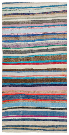 Girit Beige Striped Wool Handmade Area Rug 4'11" x 9'11"