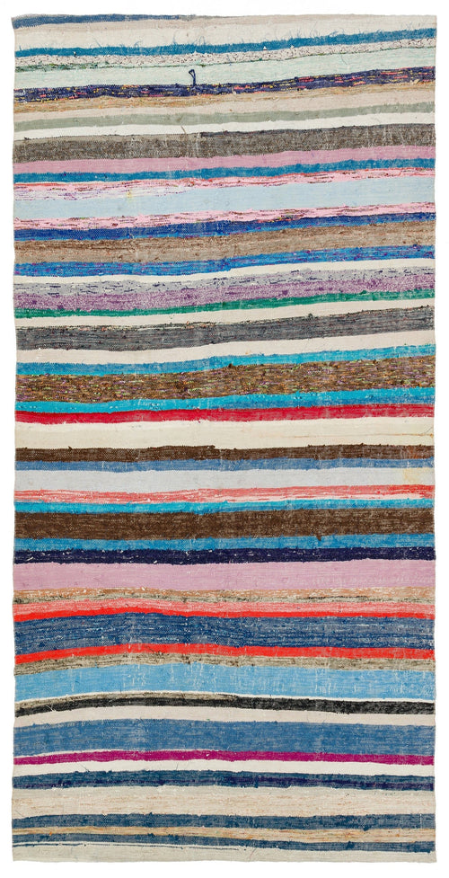 Girit Beige Striped Wool Handmade Area Rug 4'11" x 9'11"