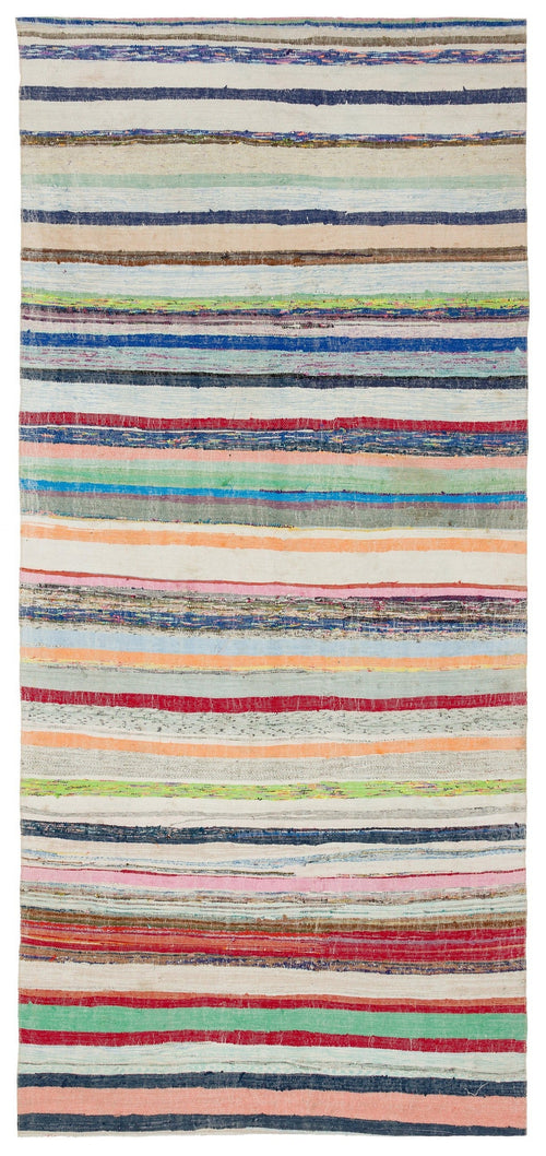 Girit Beige Striped Wool Handmade Area Rug 4'9" x 10'4"