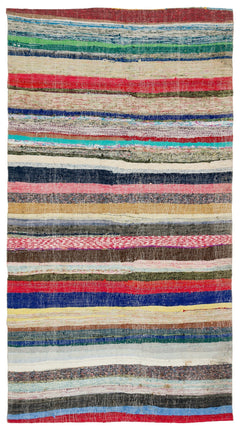 Girit Multy Striped Wool Handmade Area Rug 5'2" x 9'5"