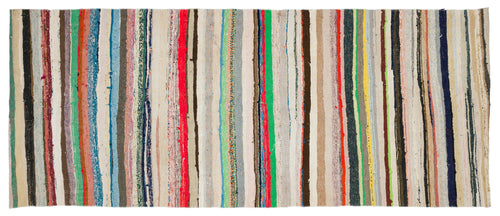 Girit Beige Striped Wool Handmade Area Rug 5'2" x 8'5"