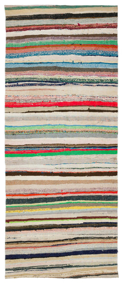Girit Beige Striped Wool Handmade Area Rug 5'2" x 8'5"