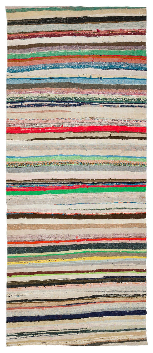 Girit Beige Striped Wool Handmade Area Rug 5'2" x 8'5"