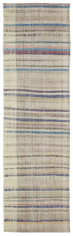 Girit Beige Striped Wool Handmade Area Rug 3'1" x 10'8"