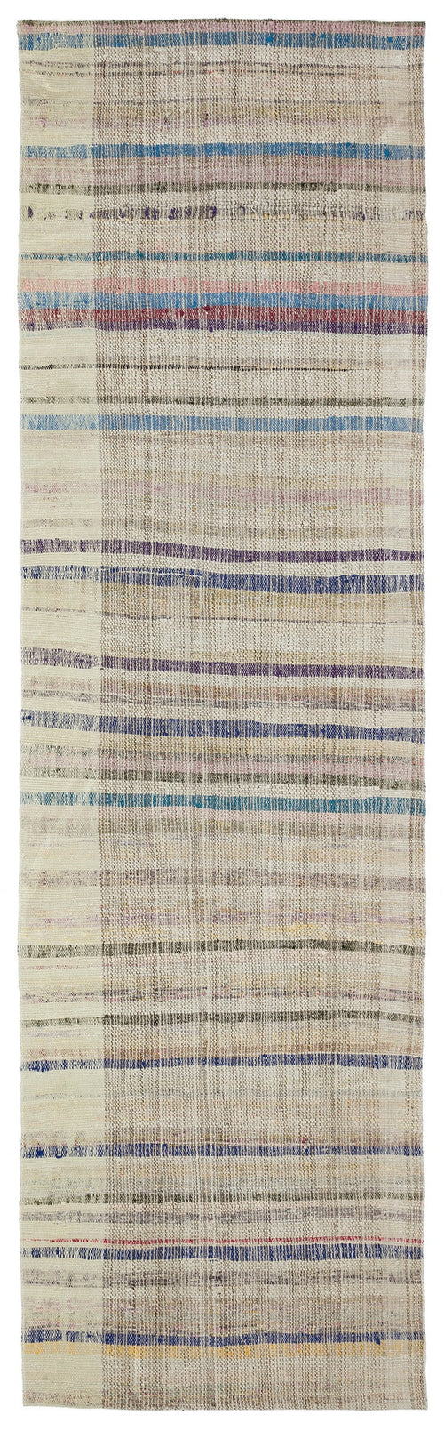 Girit Beige Striped Wool Handmade Area Rug 3'1" x 10'8"
