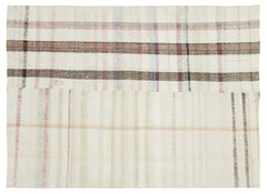 Girit Beige Striped Wool Handmade Area Rug 5'6" x 8'7"