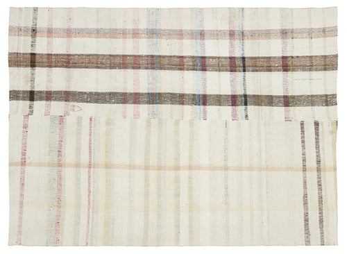 Girit Beige Striped Wool Handmade Area Rug 5'6" x 8'7"