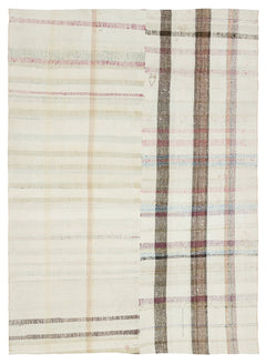 Girit Beige Striped Wool Handmade Area Rug 5'6" x 8'7"
