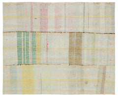 Girit Beige Striped Wool Handmade Area Rug 5'10" x 7'2"