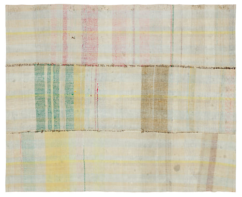 Girit Beige Striped Wool Handmade Area Rug 5'10" x 7'2"