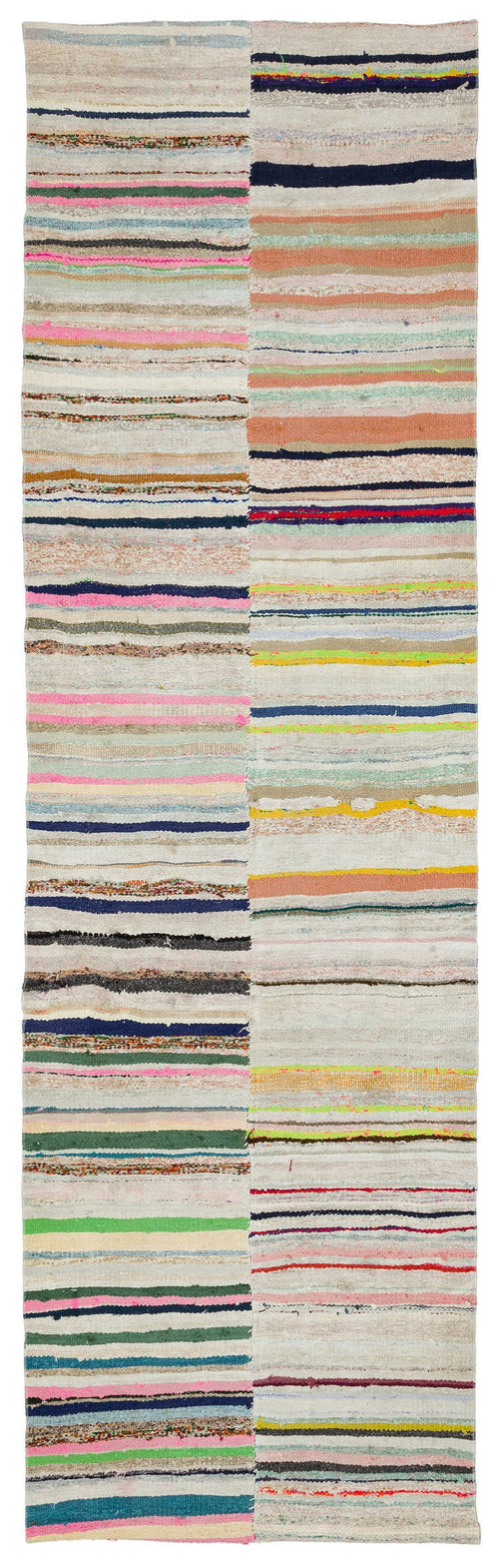 Girit Beige Striped Wool Handmade Area Rug 3'2" x 10'6"