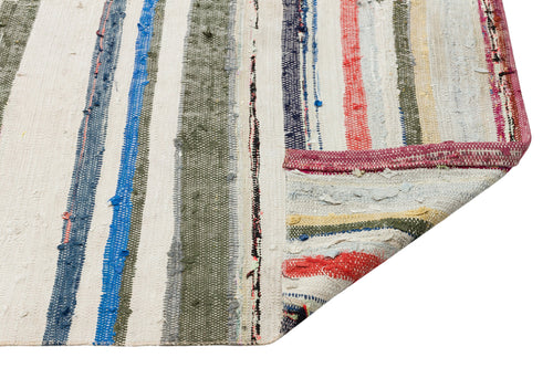 Girit Beige Striped Wool Handmade Area Rug 5'3" x 9'4"