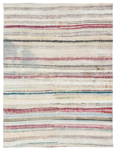 Girit Beige Striped Wool Handmade Area Rug 5'4" x 7'0"