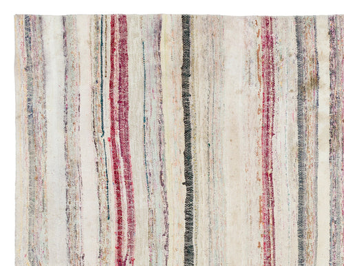 Girit Beige Striped Wool Handmade Area Rug 5'4" x 7'0"