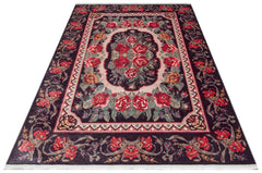 Ternitz Black Floral Cotton Machine Made Area Rug