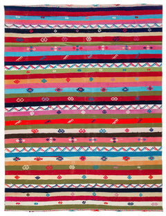 Girit Beige Striped Wool Handmade Area Rug 6'3" x 8'1"