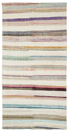 Girit Beige Striped Wool Handmade Area Rug 5'0" x 9'10"