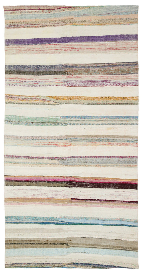 Girit Beige Striped Wool Handmade Area Rug 5'0" x 9'10"