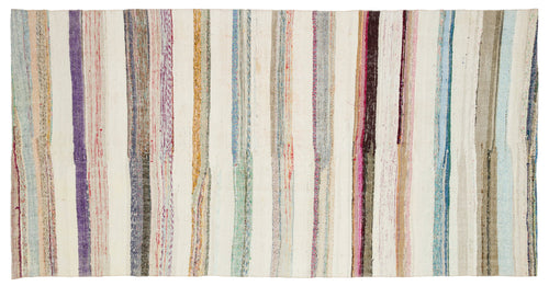 Girit Beige Striped Wool Handmade Area Rug 5'0" x 9'10"