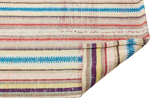 Girit Beige Striped Wool Handmade Area Rug 2'7" x 8'6"