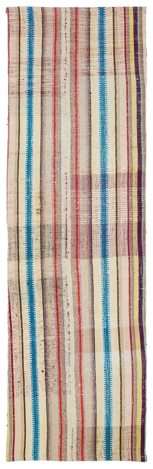 Girit Beige Striped Wool Handmade Area Rug 2'7" x 8'6"