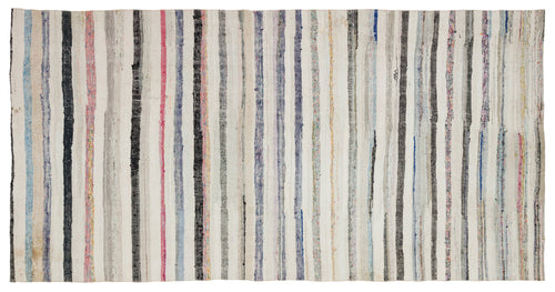 Girit Beige Striped Wool Handmade Area Rug 5'0" x 9'10"