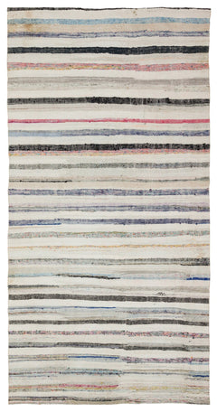 Girit Beige Striped Wool Handmade Area Rug 5'0" x 9'10"