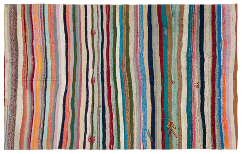 Girit Beige Striped Wool Handmade Area Rug 6'7" x 10'4"