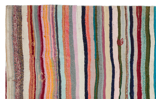 Girit Beige Striped Wool Handmade Area Rug 6'7" x 10'4"