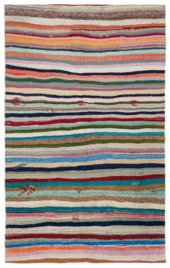 Girit Beige Striped Wool Handmade Area Rug 6'7" x 10'4"