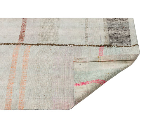 Girit Beige Striped Wool Handmade Area Rug 5'0" x 8'11"