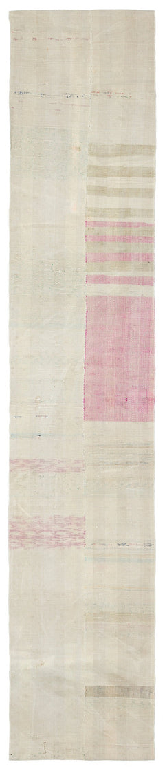 Girit Beige Striped Wool Handmade Area Rug 2'1" x 10'6"