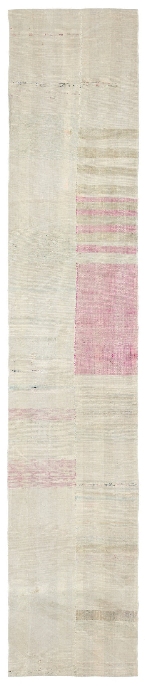 Girit Beige Striped Wool Handmade Area Rug 2'1" x 10'6"