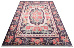 Ternitz Black Floral Cotton Machine Made Area Rug