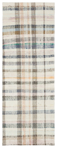 Girit Beige Striped Wool Handmade Area Rug 2'10" x 7'9"