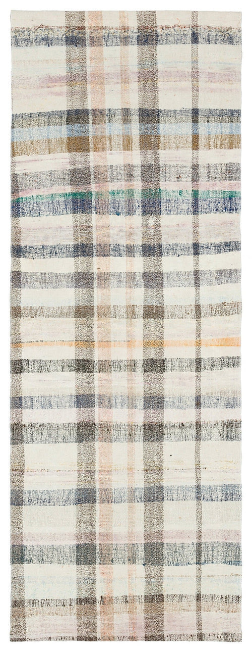Girit Beige Striped Wool Handmade Area Rug 2'10" x 7'9"