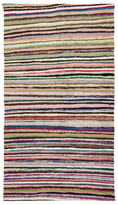 Girit Beige Striped Wool Handmade Area Rug 4'2" x 7'4"