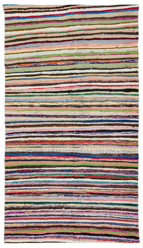 Girit Beige Striped Wool Handmade Area Rug 4'2" x 7'4"