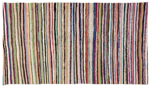 Girit Beige Striped Wool Handmade Area Rug 4'2" x 7'4"