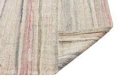 Girit Beige Striped Wool Handmade Area Rug 4'10" x 8'11"
