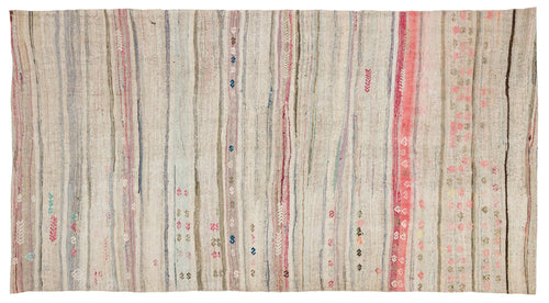 Girit Beige Striped Wool Handmade Area Rug 4'10" x 8'11"