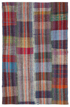 Girit Beige Striped Wool Handmade Area Rug 5'6" x 8'8"