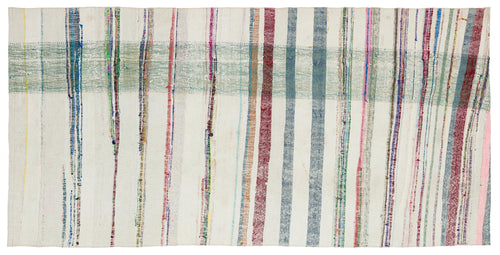 Girit Beige Striped Wool Handmade Area Rug 4'2" x 8'4"