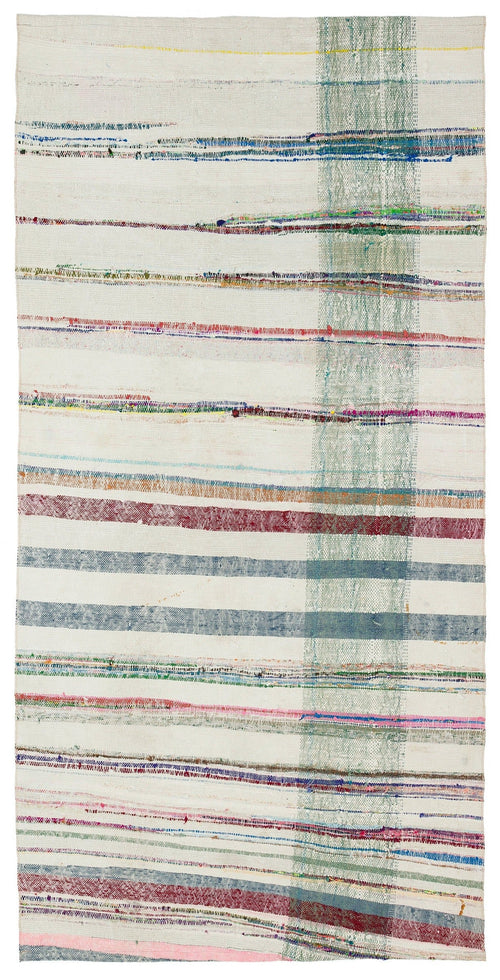 Girit Beige Striped Wool Handmade Area Rug 4'2" x 8'4"